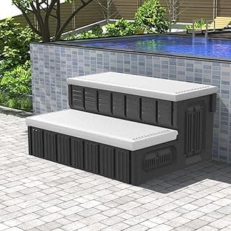 Hot Tub Steps, Outdoor Spa Steps with Storage, Non-Slip & Sturdy Hot Tub Stairs, 36 Inches Long, White/Grey