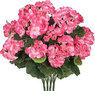 Artificial Flowers for Outdoors, 4 Pack 19'' Pink Geraniums Silk Flowers UV Resistant No Fade Faux Flowers Geraniums Bush for Home Outdoor Garden Porch Window Vase Wedding Decor