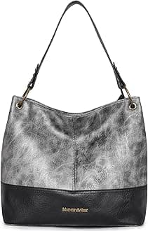 Montana WestFashion Tote Bag with Zipper Large Leather Purses and Handbags for Women Top Handle Shoulder Satchel Hobo Bags, Pewter, Large