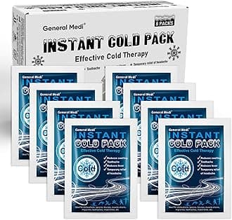 General Medi Instant Ice Cold Pack (4”x 5.5”) – 8 Packs Disposable Cold Therapy Ice Packs for Pain Relief, Swelling, Inflammation, Sprains, Toothache – for Athletes & Outdoor Activities