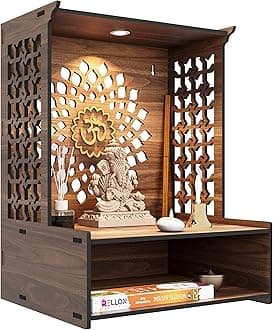 Rellon Industries Temple for Home, Mandir for Home for Pooja Mandir for Home Beautiful Wooden Temple for Home Pooja Stand for Home and Office with LED Spot Light mandir (A4)