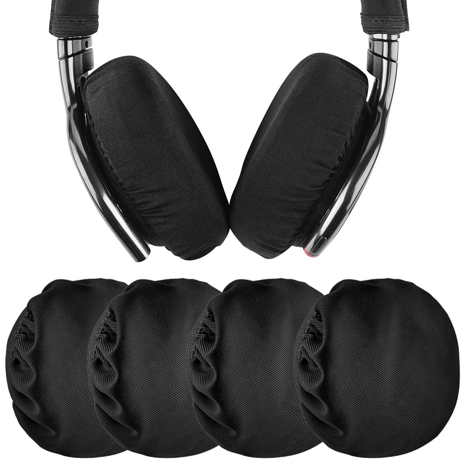 Geekria 2 Pairs Flex Fabric Headphones Ear Covers - Product Safety Certified - Washable & Stretchable Earcup Protectors for Over-Ear Headsets, Sweat Pads for Gym, Gaming (Size M/Black)