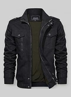 Men's Jackets Bomber Military Cargo Coat Smart Casual Jacket Stand Collar Cotton Outerwear with Multi Pockets