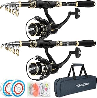 PLUSINNO Fishing Pole, Fishing Rod and Reel Combo,Telescopic Fishing Rod Kit with Spinning Reel, Collapsible Portable Fishing Pole with Carrier Bag for Freshwater Saltwater Fishing Gifts for Men Women