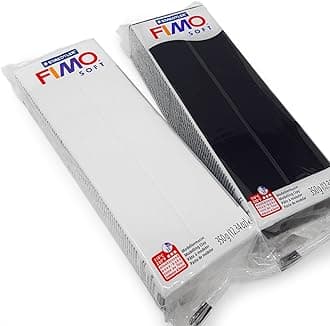 Fimo Soft 350G Polymer Modelling Clay - Oven Bake Black and White Set