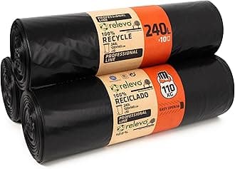 RelevoPack of 30 x 240 Litre Heavy Duty Bin Bags, LDPE 55 μm Thickness, Load Capacity 110 kg, Industrial, Black