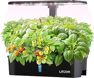 litokam12-Pod Hydroponics Growing System Kit with LED Grow Light, 24W 3.5L Indoor Herb Garden Planter with Quiet Water Pump, 24H Timer 2 Grow Modes Hydroponics Garden for Home Kitchen Office Gifts