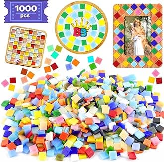 1000 Pcs Mosaic Tiles, Glass Mosaic Tiles for Crafts Bulk, Stained Mosaic Glass Pieces, Mosaic Supplies for Home Decoration, Art Crafts, DIY Projects, Opaque (Square)