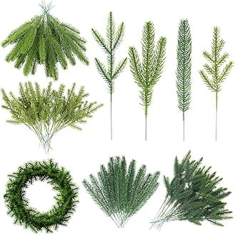 Artificial Pine Branches 4 Styles Pine Needles Faux Green Leaves Needle Plastic Pine Tree Branches Garland Fake Greenery Pine Picks for DIY Garland Christmas Holiday Home Wall Decoration (,60 Pieces)