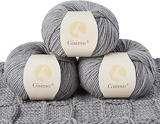 100% Merino Wool Yarn, 6-Ply Luxurious and Soft Yarn for Hand Knitting & Crocheting, 1.76 OZ/50g, 127 yds/116 Meters (Gray, 3 Balls)