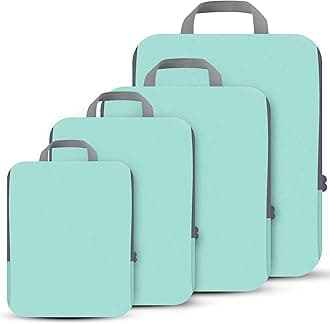 4 Set Compression Packing Cubes Travel - Travel Accessories Expandable Packing Organizers for Carry On - Essentials Luggage Bags - Light Teal