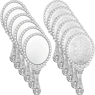 Qunclay Vintage Handheld Mirror Embossed Portable Hand Mirror with Handle for Small Compact Travel Makeup(Silver,12 Pcs)