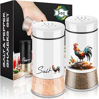 Rooster Salt and Pepper Shakers Set,5 oz Glass Bottom Salt Pepper Shaker with Stainless Steel Lid for Rooster Kitchen Counter Decor Farmhouse Housewarming Gift Refillable Design (Rooster)