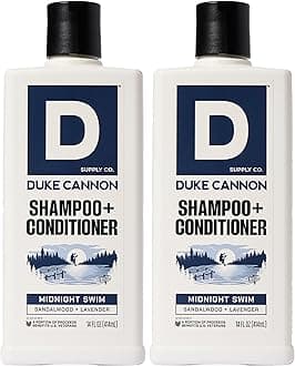 Duke Cannon Supply Co. 2-in-1 Hair Wash - Masculine Scent - Gentle Cleansing Hair Wash For Men - Stimulating Hair Shampoo & Conditioner - Strengthens Hair - Midnight Swim - 2 Pack - (14 oz)