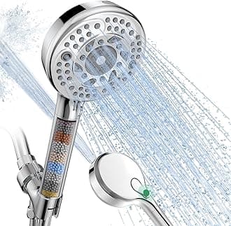 - SunCleanse Filtered Shower Head with Handheld, 9-Spray Setting Detachable Showerhead with Filters, Shower Head for Hard Water - Filtered Chlorine, Improve Skin and Hair Texture, Chrome