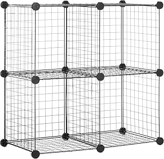 Metallic Powder Coated 4 Cube Wire Storage Shelves (Black)