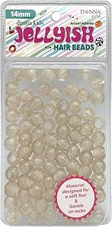 DONNA Kids Jellyish Hair Beads 14mm – Soft Silicone Rubber Bead for Kids Braids and Ponytails, Squishy Glitter Gold Beads for DIY Hair Styling and Braiding Accessories, 1 Pack