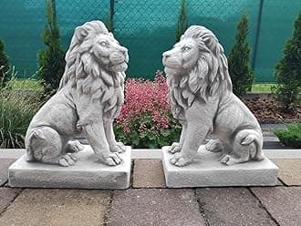 Garden ornament Stone/Concrete set of 2 statues Pair of Lions "Momentous" h34 cm