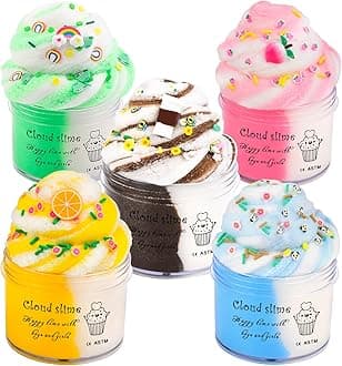 Cloud Slime Kit 5 Pack, with Peach Rainbow Lemon Coffee Slime Charms, Fluffy Slime for Girls and Boys, Stress Relief Toy for Kids Education, Party Favor, Gift and Birthday