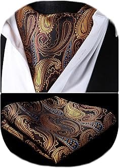 HISDERN Cravat for Men Silk Paisley Mens Cravat and Pocket Square Set Polka Dot Ascot Tie and Handkerchief for Wedding Party Christmas