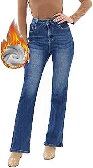 Women's Winter Fleece Lined Thermal Flare Bootcut Jeans High Waist Denim Pants