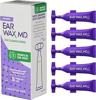 eosera Ear Wax MD Cleaning Drops - Fast-Acting Earwax Dissolving Solution - 5 Single-Use Vials - Doctor Recommended, Clinically Proven Wax Dissolver for Adults & Kids - Works in 15 Minutes