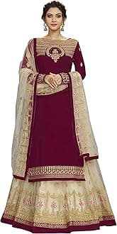 Women's Georgette Net Embroidery Salwar Suit Set Kurta Lehenga with Dupatta