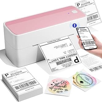 Memoqueen Bluetooth Thermal Label Printer 4X6 - Wireless Shipping Label Printer for Shipping Packages and Small Business, Compatible with iOS and Android, for USPS, Etsy Amazon Shopify，Pink and White