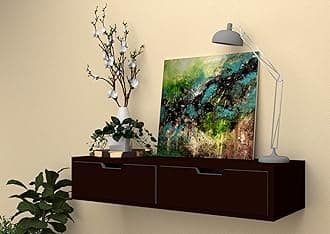 Vudy Exclusively Launched Wall Shelf with Drawer for Living Room , Storage and Home Decorative Items (Walnut, Set of 1)