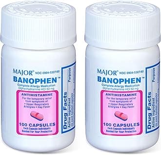 MAJOR Banohpen - Complete Allergy Medication - Diphenhydramine HCI 50 mg - Antihistamine - 100 Capsules (2 Pack)