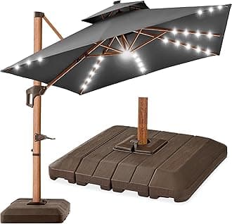 Best Choice Products 10x10ft 2-Tier Square Cantilever Patio Umbrella with Solar LED Lights, Offset Hanging Outdoor Sun Shade for Backyard w/Included Fillable Base, 360 Rotation