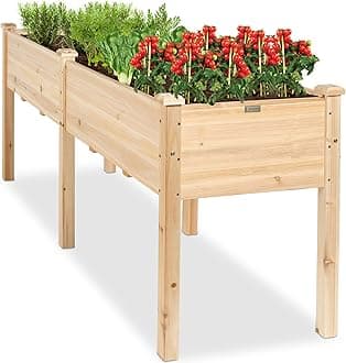 72x23x30in Raised Garden Bed, Elevated Wood Planter Box Stand for Backyard, Patio, Balcony w/Divider Panel, 6 Legs, 300lb Capacity - Natural