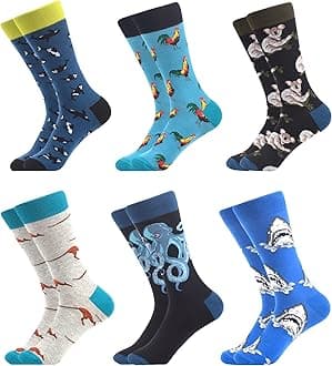 WeciBor Men's Funny Novelty Crew Socks, Cotton Casual Dress Socks Multi Pack with Fun Colorful Patterns, Size 7-15