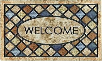 CHICHIC Blue Welcome Door Mat 17x 30 Inch Front Doormat Outdoors for Home Entrance Outdoors Mat for Outside Entry Way Doormat Entry Rugs, Heavy Duty Non Slip Rubber Back Low Profile