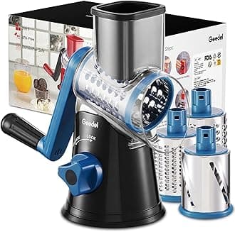 Geedel Rotary Cheese Grater, Vegetable Slicer with 3 Drum Blades, Grater for Kitchen Faster and Easy Cutting, Rotary Drum Grater Ideal for Cheese, Cucumber, Carrot, Potato etc