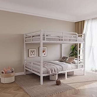 Metal Full Over Full Bunk Bed for Kids & Adults with Extra Thick Support Columns & Higher Guardrail, Squeak-Free, Heavy Duty, No Box Spring Needed, Easy Assembly, White