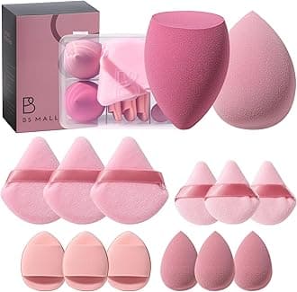 Makeup Sponge Set BS-MALLTriangle Puff 14 Pcs for Liquid, Cream, and Powder, Multi-colored Makeup Sponges and Mini Makeup Sponge (B-Pink)