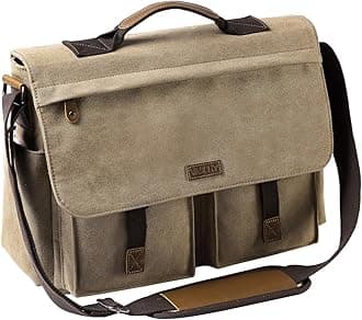 Messenger Bag for Men,VASCHY Vintage Water Resistant Canvas Satchel 14 15.6 17inch Laptop Briefcase