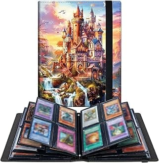 Sunset Castle 4 Pocket Trading Cards Album, Trading Card Binder Holder with 240 Card Protector, Expandable PU Card Book Collectable Sports Card Binder for Sports, MTG and Other TCG Folder