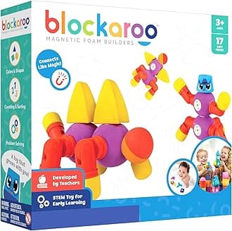 Blockaroo Magnetic Foam Building Blocks - STEM Construction Toy for Girls & Boys, Soft Foam Blocks Develop Early Learning Skills, The Ultimate Bath Toys for Toddlers & Kids - Critter Set
