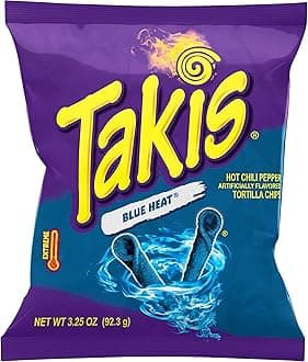 Takis Blue Heat Hot Chili Pepper Flavored Rolled Tortilla Chips, 3.25 oz ℮ 92.3 g