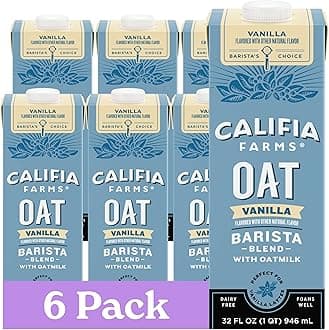 Califia Farms – Vanilla Oat Barista Blend Oat Milk, 32 Oz (Pack of 6), Shelf Stable, Dairy Free, Plant Based, Vegan, Gluten Free, Non GMO, Milk Frother, Creamer, Blue
