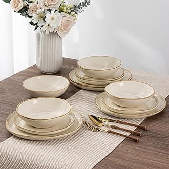 AmorArc Ceramic Dinnerware Sets,Handmade Reactive Glaze Stoneware Plates and Bowls Sets,Highly Chip and Crack Resistant | Dishwasher & Microwave Safe Dishes Set, Service for 4 (12pc)