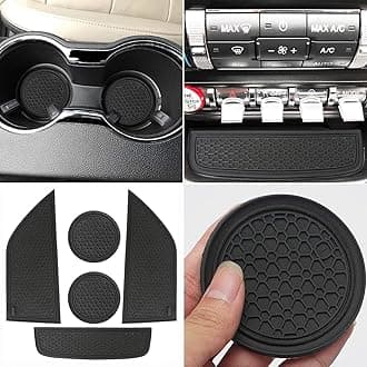 Auprite Non-Slip Mats for Mustang Accessories 2015-2023, Custom Fits Cup Holder Liners Mats Door Pocket Center Console Liners,5Pcs (Black)