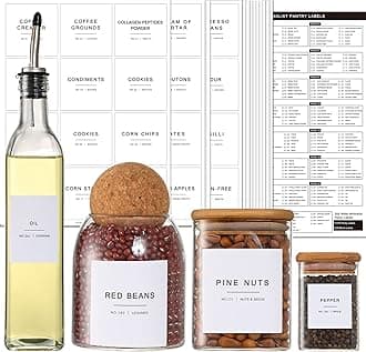308 Kitchen Pantry Labels for Food Containers, 3 Sizes White Minimalist Labels for Organizing, Food Label for Jars, Storage Bins, Preprinted Waterproof Pantry Label for Containers