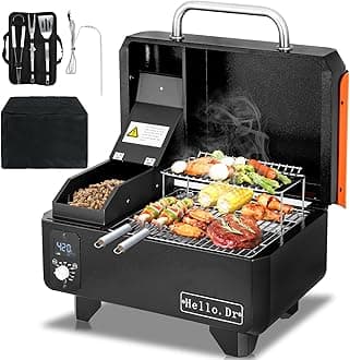Portable Wood Pellet Grill and Smoker,Electric Outdoor 8 in 1 Tabletop Grills for RV Camping Tailgating RV Cooking BBQ, Intelligent Temperature Control and Superheated Steam Technology,ORANGE