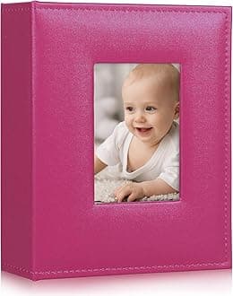 RECUTMS Photo Album 200 Photos Pocket Black Page Album PU Leather Small Album For Family Wedding Holiday Anniversary Guest Book Baby Photo Albums 6x4 200 photo slots Picture（Pink）