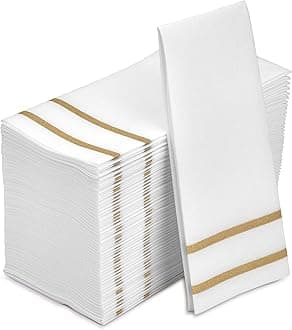 Fete Decorative Hand Towels Disposable, Gold Design 100 Linen-Feel Guest Towels – Formal Dinner, Anniversary, and Wedding Napkins for Tables, Guestrooms, and Restrooms - 8.5x 4-Inches Folded,