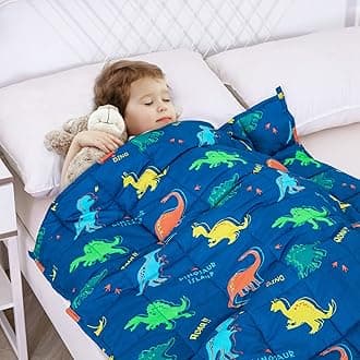 Kivik Weighted Blanket 5lbs, Blue Dinosaur Heavy Throw Blanket, Small Weighted Cooling Blankets 5 Pounds, 36x48 Inches Blue