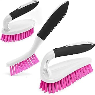Scrub Brush Set of 3pcs - Cleaning Shower Scrubber with Ergonomic Handle and Durable Bristles - Grout Cleaner Brush - Scrub Brushes for Cleaning Bathroom/Shower/Tile/Kitchen/Floor/Bathtub, White Rose